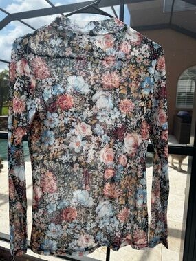NWOT Sheer Floral Long-Sleeve Top - Multicolor